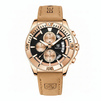 BENYAR 2021 Luxury Sports Quartz Watches Stainless Steel Fashion Men Watch Top Brand Casual Men Chronograph Watch reloj hombre BY-5180 - gold black