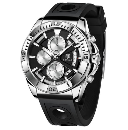 BENYAR 2021 Luxury Sports Quartz Watches Stainless Steel Fashion Men Watch Top Brand Casual Men Chronograph Watch reloj hombre BY-5180 - Silicone black