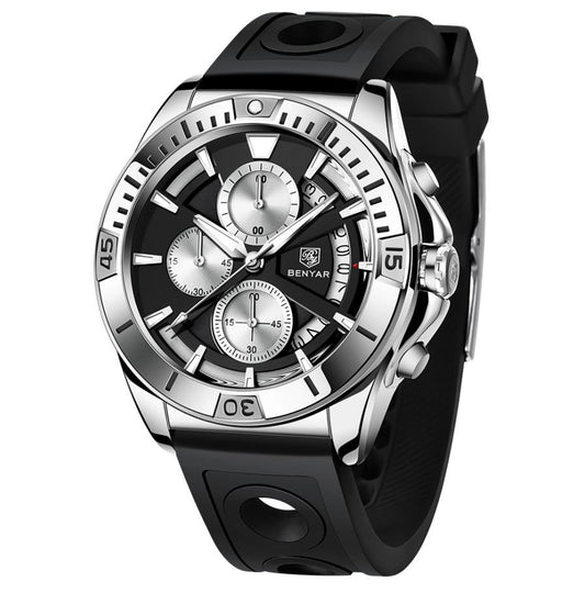 BENYAR 2021 Luxury Sports Quartz Watches Stainless Steel Fashion Men Watch Top Brand Casual Men Chronograph Watch reloj hombre BY-5180 - Silicone black