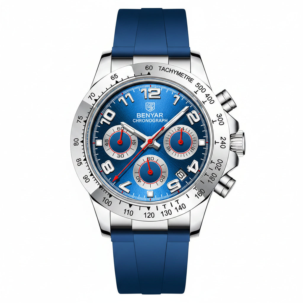 BENYAR New Luxury Men Quartz Wristwatches Top Brand Stainless Steel Chronograph 30M Waterproof Sports Watch for Men reloj hombre BY-5192 - blue