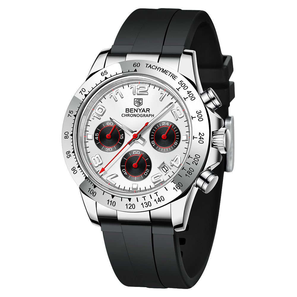 BENYAR New Luxury Men Quartz Wristwatches Top Brand Stainless Steel Chronograph 30M Waterproof Sports Watch for Men reloj hombre BY-5192 - White