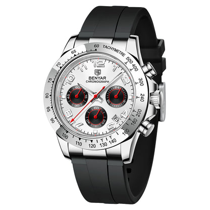 BENYAR New Luxury Men Quartz Wristwatches Top Brand Stainless Steel Chronograph 30M Waterproof Sports Watch for Men reloj hombre BY-5192 - White