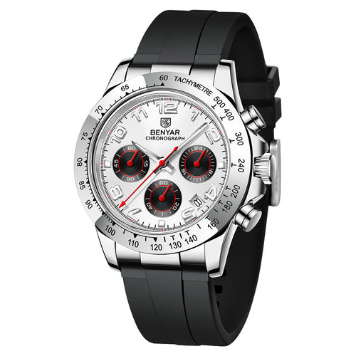 BENYAR New Luxury Men Quartz Wristwatches Top Brand Stainless Steel Chronograph 30M Waterproof Sports Watch for Men reloj hombre BY-5192 - White