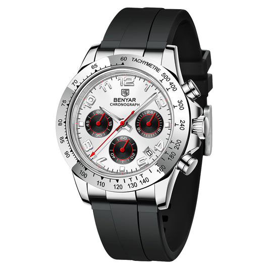 BENYAR New Luxury Men Quartz Wristwatches Top Brand Stainless Steel Chronograph 30M Waterproof Sports Watch for Men reloj hombre BY-5192 - White