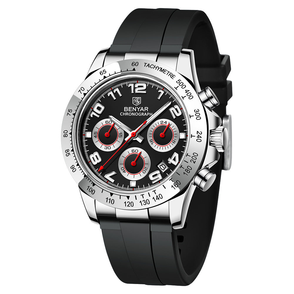BENYAR New Luxury Men Quartz Wristwatches Top Brand Stainless Steel Chronograph 30M Waterproof Sports Watch for Men reloj hombre BY-5192 - black