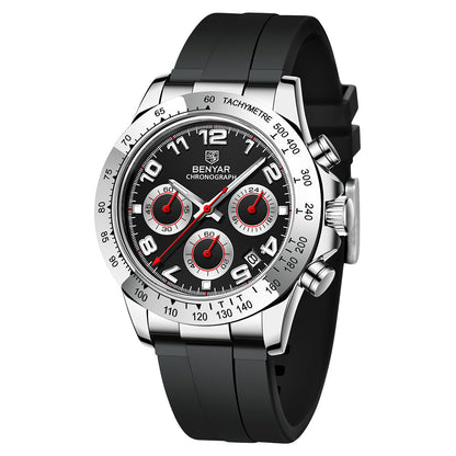 BENYAR New Luxury Men Quartz Wristwatches Top Brand Stainless Steel Chronograph 30M Waterproof Sports Watch for Men reloj hombre BY-5192 - black