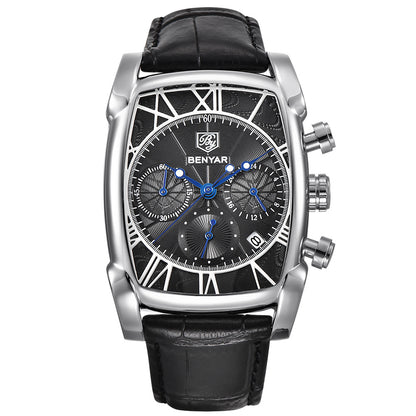 BENYAR Men Watches Brand Luxury Leather Band Waterproof Sport Quartz Chronograph Military Watch Men Clock Relogio Masculino BY-5113M - black