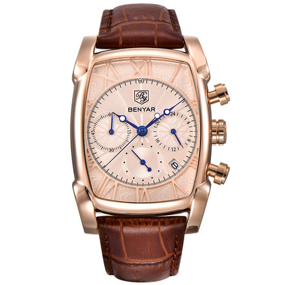BENYAR Men Watches Brand Luxury Leather Band Waterproof Sport Quartz Chronograph Military Watch Men Clock Relogio Masculino BY-5113M - golden golden
