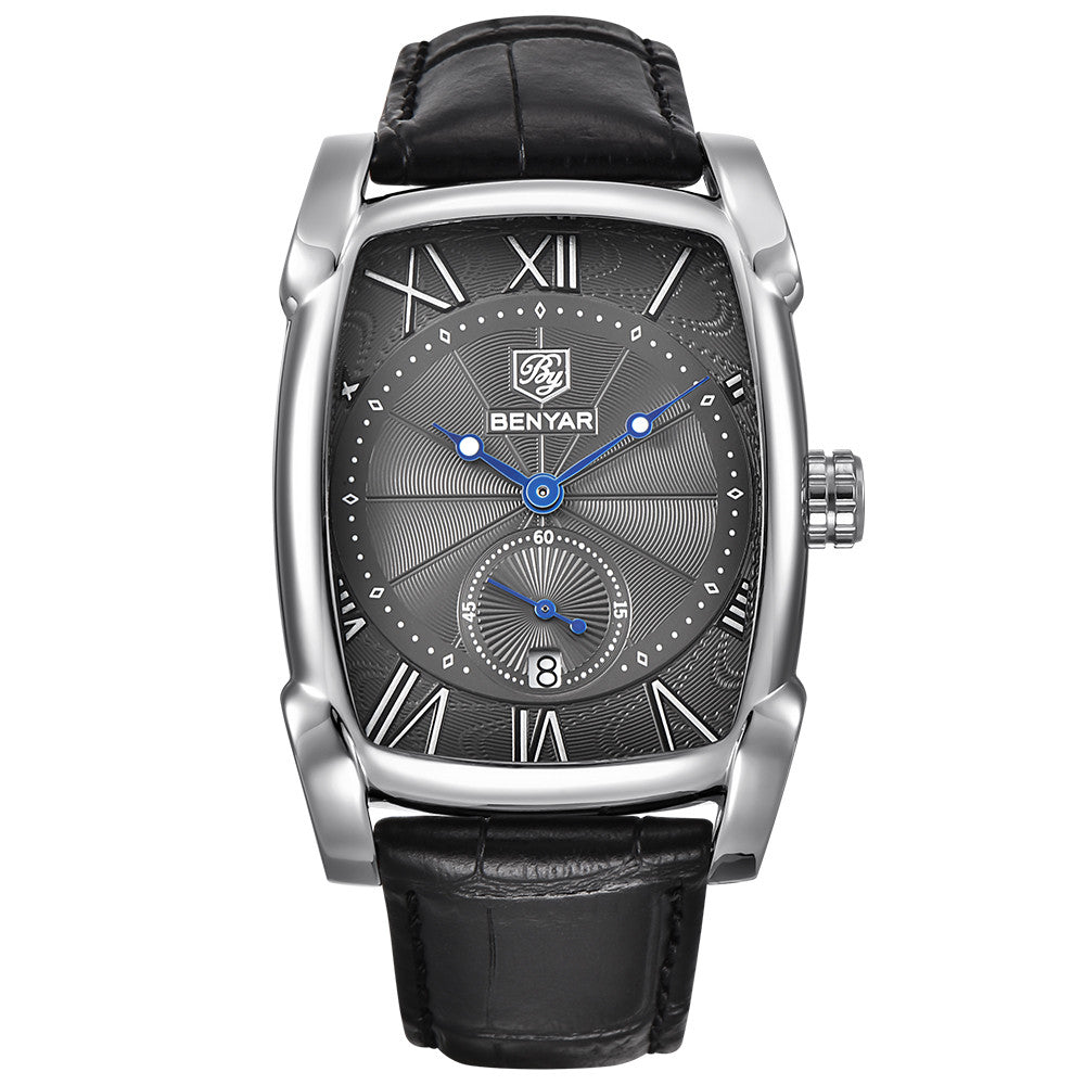BENYAR New Watch Men Fashion Sport Quartz Clock Mens Watches Brand Luxury Leather Business Waterproof Watch Relogio Masculino BY-5114 - black