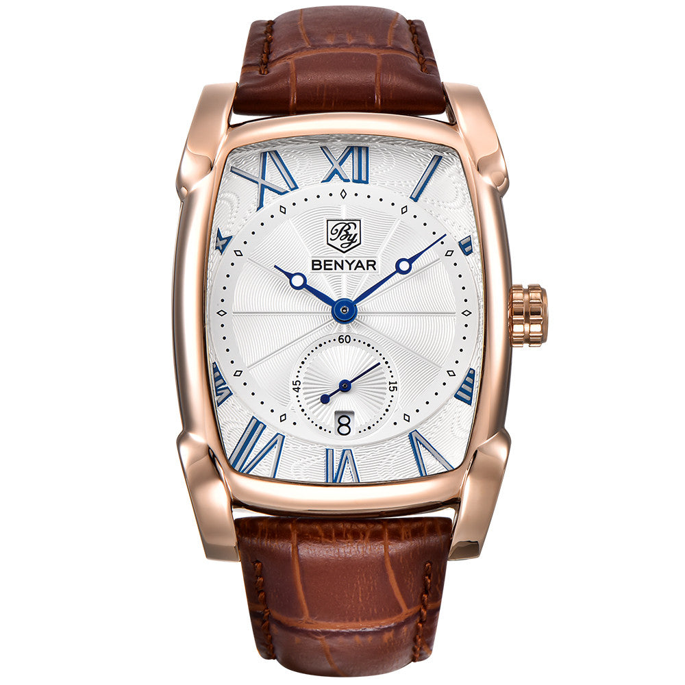 BENYAR New Watch Men Fashion Sport Quartz Clock Mens Watches Brand Luxury Leather Business Waterproof Watch Relogio Masculino BY-5114 - gold white