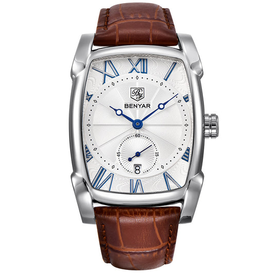 BENYAR New Watch Men Fashion Sport Quartz Clock Mens Watches Brand Luxury Leather Business Waterproof Watch Relogio Masculino BY-5114 - white