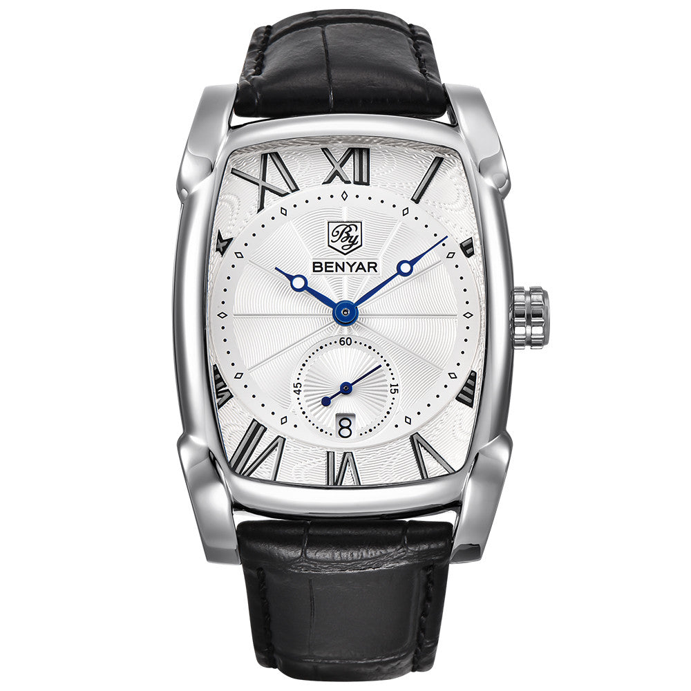 BENYAR New Watch Men Fashion Sport Quartz Clock Mens Watches Brand Luxury Leather Business Waterproof Watch Relogio Masculino BY-5114 - black leather white
