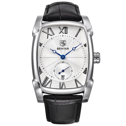 BENYAR New Watch Men Fashion Sport Quartz Clock Mens Watches Brand Luxury Leather Business Waterproof Watch Relogio Masculino BY-5114 - black leather white