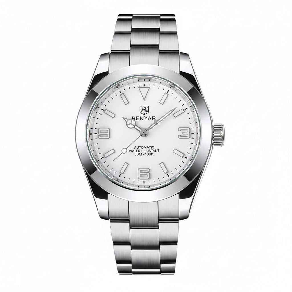 BENYAR Top Brand Fashion Diver Watch Men 50ATM Waterproof Clock Sport Watches Mens Mechanical Wristwatch Relogio Masculino BY-5177 - white