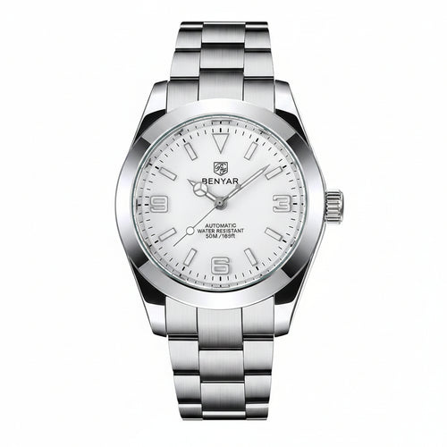 BENYAR Top Brand Fashion Diver Watch Men 50ATM Waterproof Clock Sport Watches Mens Mechanical Wristwatch Relogio Masculino BY-5177 - white