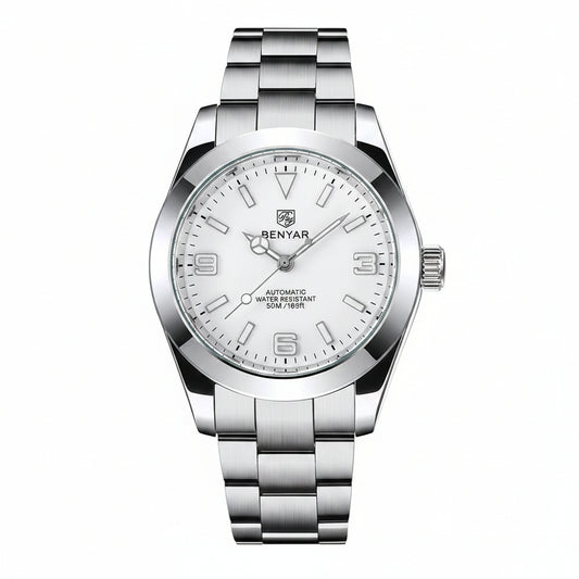 BENYAR Top Brand Fashion Diver Watch Men 50ATM Waterproof Clock Sport Watches Mens Mechanical Wristwatch Relogio Masculino BY-5177 - white