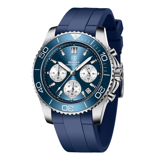 2021 BENYAR New Luxury Brand Men Quartz Wristwatches Sapphire Glass Stainless Steel 10Bar Waterproof Watch for Men Reloj Hombre BY-S002 - Silicone blue