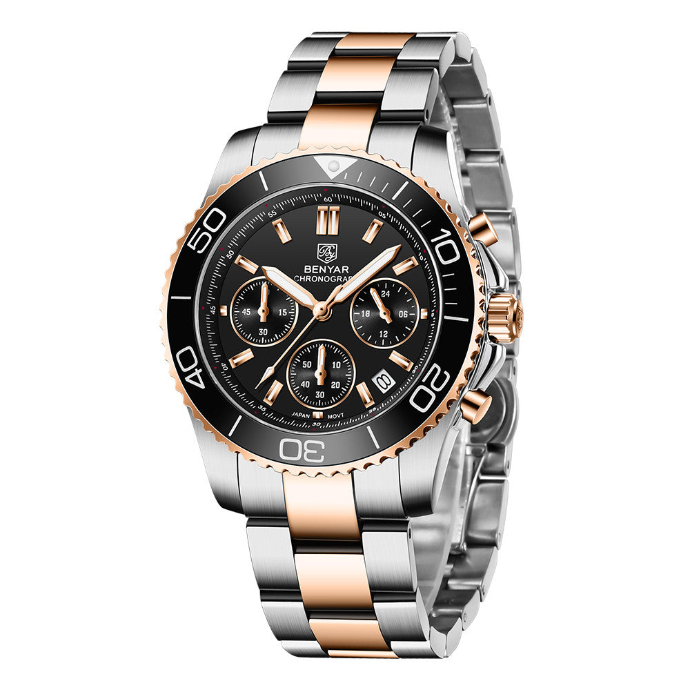 2021 BENYAR New Luxury Brand Men Quartz Wristwatches Sapphire Glass Stainless Steel 10Bar Waterproof Watch for Men Reloj Hombre BY-S002 - gold black