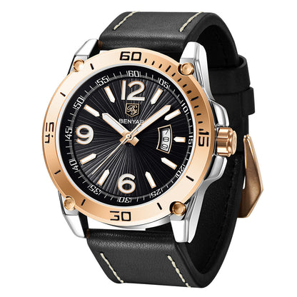 BENYAR Fashion Mens Watches Top Brand Luuxury Quartz Clock Male Casual Leather Waterproof Sport Chronograph Relogio Masculino BY-5166 - gold black