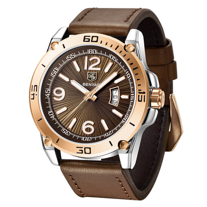 BENYAR Fashion Mens Watches Top Brand Luuxury Quartz Clock Male Casual Leather Waterproof Sport Chronograph Relogio Masculino BY-5166 - gold coffee