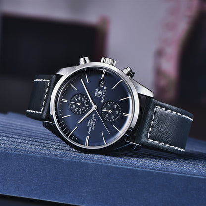 New BENYAR Leather Men Quartz Wristwatches Luxury Brand Waterproof Men Watch Military Sports Chronograph Watch for Men BY-5187