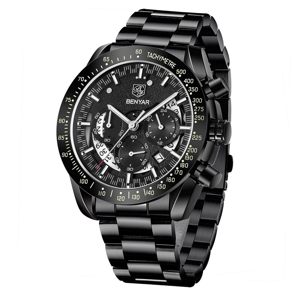 BENYAR Brand Men's Watches Multi-Function Waterproof Automatic Sports Trend Quartz Watch Calendar Luminous Men's Watches BY-5120 - steel full black