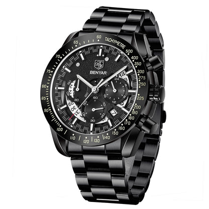 BENYAR Brand Men's Watches Multi-Function Waterproof Automatic Sports Trend Quartz Watch Calendar Luminous Men's Watches BY-5120 - steel full black