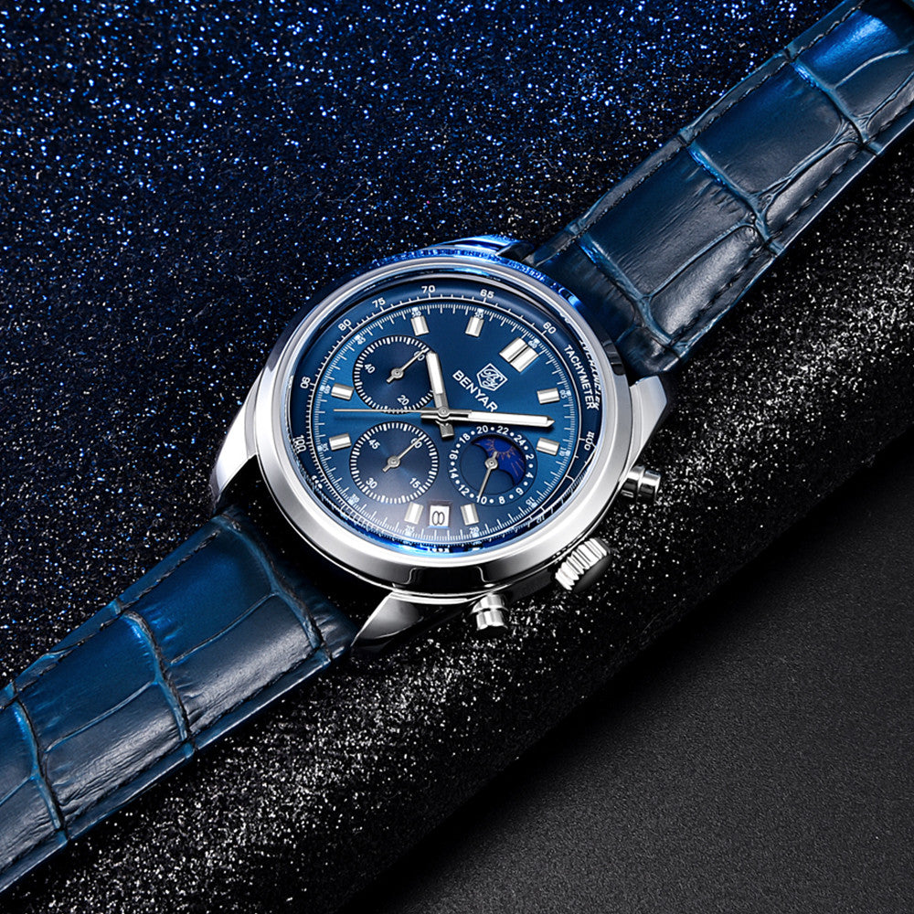 BENYAR New Men Watch 30ATM Waterproof Stainless Steel Quartz Wristwatches Luxury Leather Military Chronograph Watch reloj hombre BY-5193