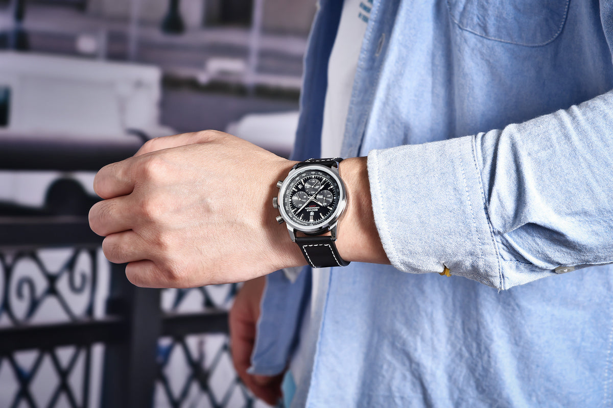 BENYAR - Stylish Wrist Watch for Men, Genuine Leather Strap Watches, Perfect Quartz Movement, Waterproof and Scratch Resistant, Analog Chronograph Business Watches BY-5188