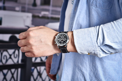 BENYAR - Stylish Wrist Watch for Men, Genuine Leather Strap Watches, Perfect Quartz Movement, Waterproof and Scratch Resistant, Analog Chronograph Business Watches BY-5188