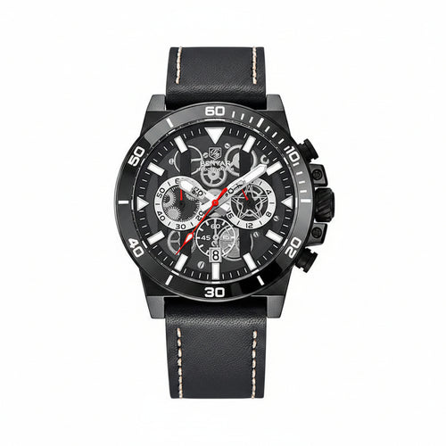 BENYAR Top Brand New Men Watches Leather Strap Luxury Waterproof Sport Quartz Chronograph Military Watch Men Clock Reloj Hombre BY-5197 - Black Black