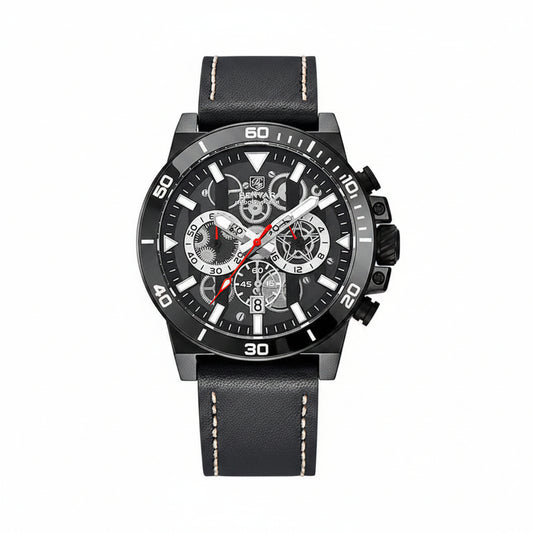 BENYAR Top Brand New Men Watches Leather Strap Luxury Waterproof Sport Quartz Chronograph Military Watch Men Clock Reloj Hombre BY-5197 - Black Black