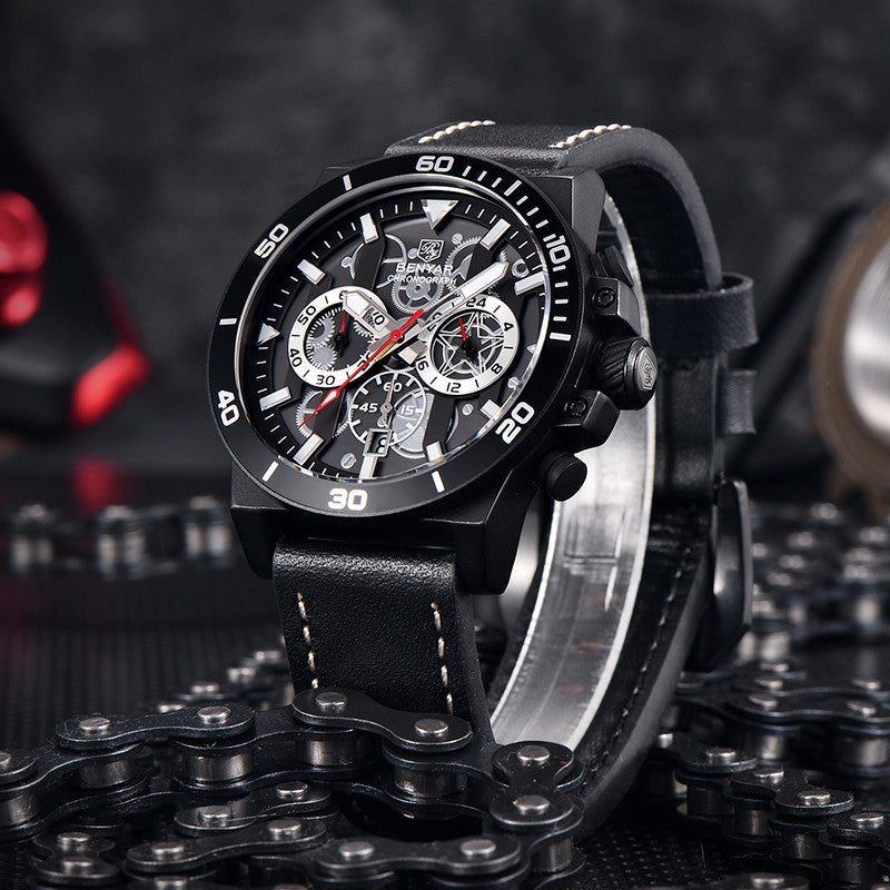 BENYAR Top Brand New Men Watches Leather Strap Luxury Waterproof Sport Quartz Chronograph Military Watch Men Clock Reloj Hombre BY-5197