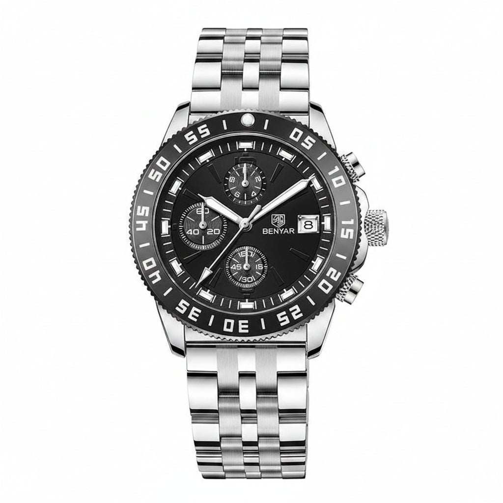 BENYAR Top Brand New Men Watches Leather Strap Luxury Waterproof Sport Quartz Chronograph Military Watch Men Clock Reloj Hombre BY-5198 - Silicone White Blue