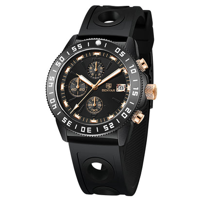 BENYAR Top Brand New Men Watches Leather Strap Luxury Waterproof Sport Quartz Chronograph Military Watch Men Clock Reloj Hombre BY-5198 - Steel White Black