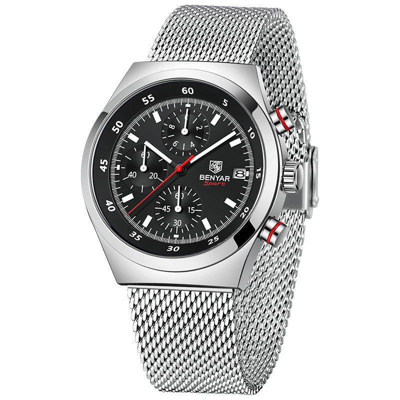 BENYAR Top Brand New Men Watches Luxury Waterproof Sport Quartz Watch Men Clock Reloj Hombre BY-5200 - White Black