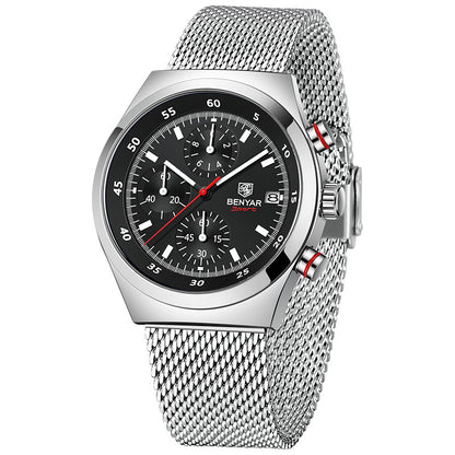 BENYAR Top Brand New Men Watches Luxury Waterproof Sport Quartz Watch Men Clock Reloj Hombre BY-5200 - White Black