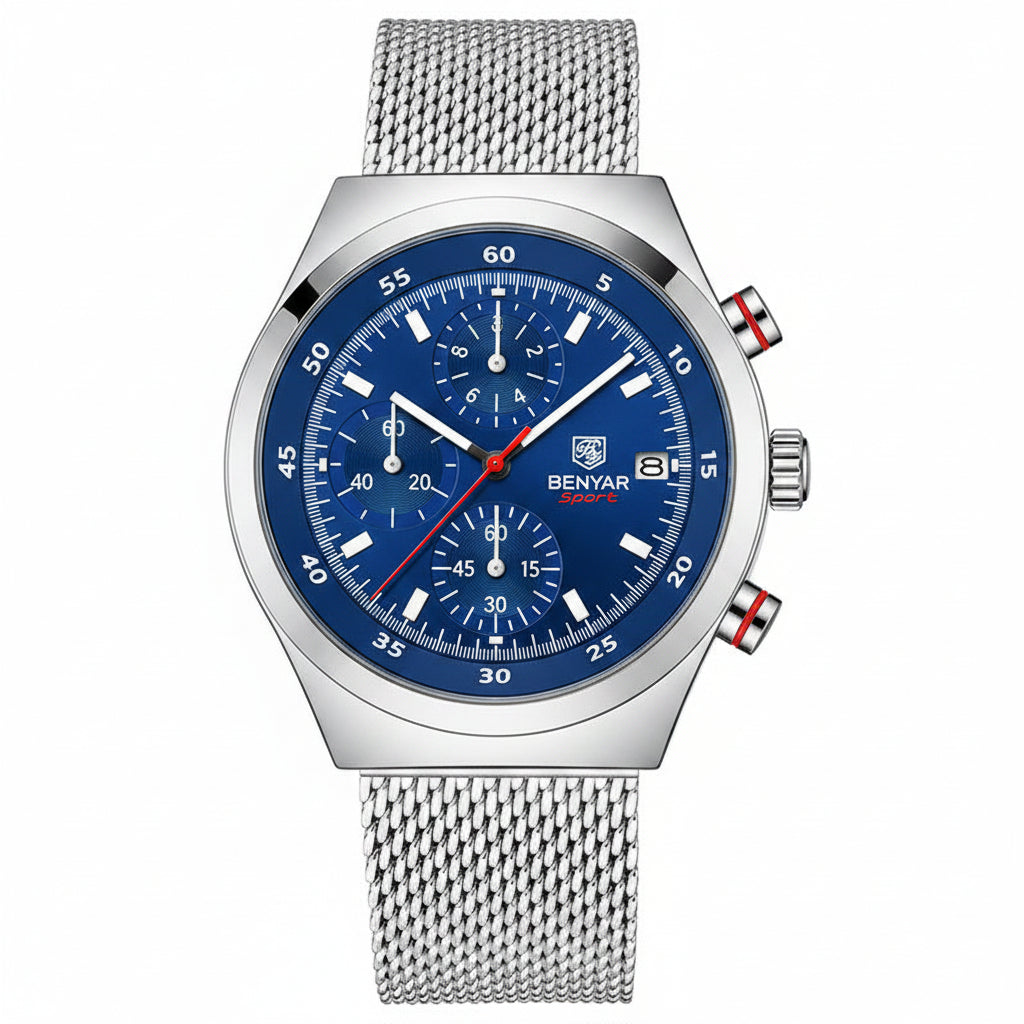 BENYAR Top Brand New Men Watches Luxury Waterproof Sport Quartz Watch Men Clock Reloj Hombre BY-5200 - White Blue