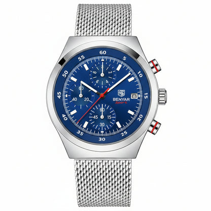 BENYAR Top Brand New Men Watches Luxury Waterproof Sport Quartz Watch Men Clock Reloj Hombre BY-5200 - White Blue