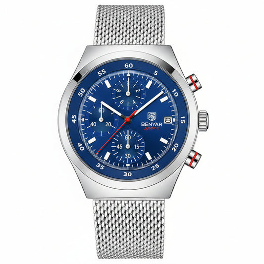 BENYAR Top Brand New Men Watches Luxury Waterproof Sport Quartz Watch Men Clock Reloj Hombre BY-5200 - White Blue