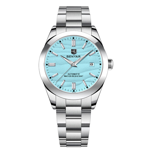 New Watches Mens 2024 Top Brand Luxury BENYAR Mechanical Wristwatches Business Automatic Sport Watches For Men Relogio Masculino BY-5208 - Silver Blue