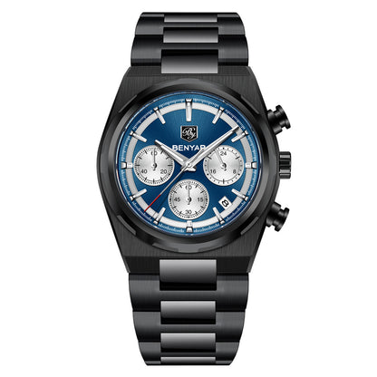 BENYAR Top Brand New Men Watches Luxury Waterproof Sport Quartz Watch Men Clock Reloj Hombre BY-5204 - Black Blue