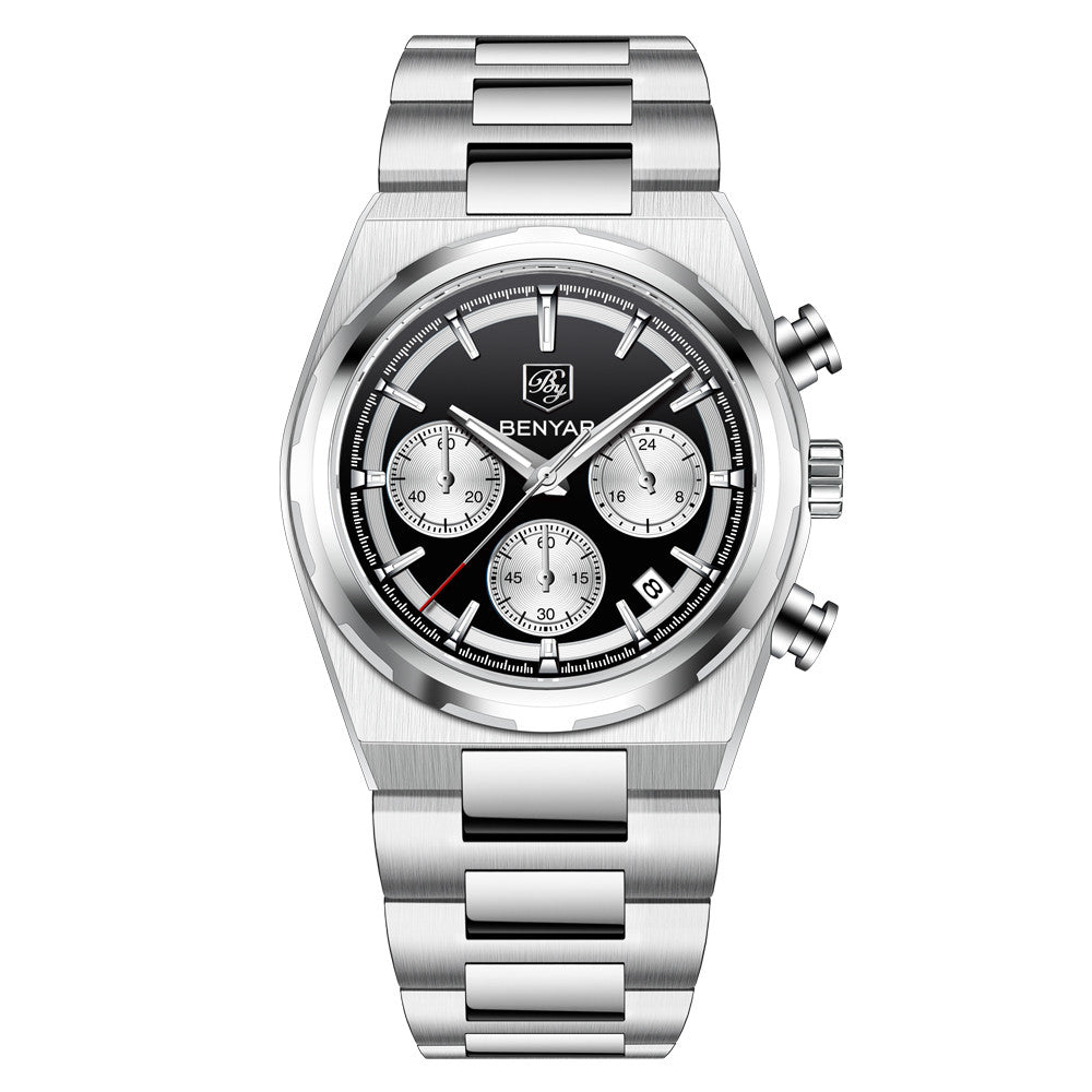 BENYAR Top Brand New Men Watches Luxury Waterproof Sport Quartz Watch Men Clock Reloj Hombre BY-5204 - White Black