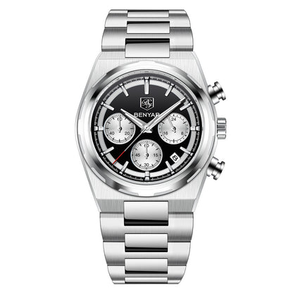 BENYAR Top Brand New Men Watches Luxury Waterproof Sport Quartz Watch Men Clock Reloj Hombre BY-5204 - White Black