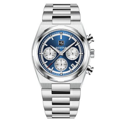 BENYAR Top Brand New Men Watches Luxury Waterproof Sport Quartz Watch Men Clock Reloj Hombre BY-5204 - White Blue