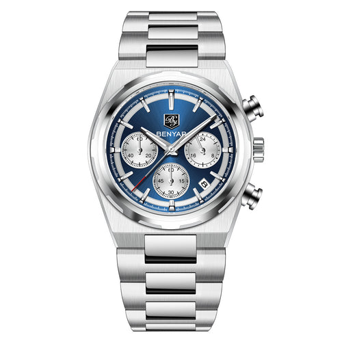 BENYAR Top Brand New Men Watches Luxury Waterproof Sport Quartz Watch Men Clock Reloj Hombre BY-5204 - White Blue