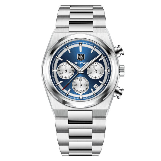 BENYAR Top Brand New Men Watches Luxury Waterproof Sport Quartz Watch Men Clock Reloj Hombre BY-5204 - White Blue