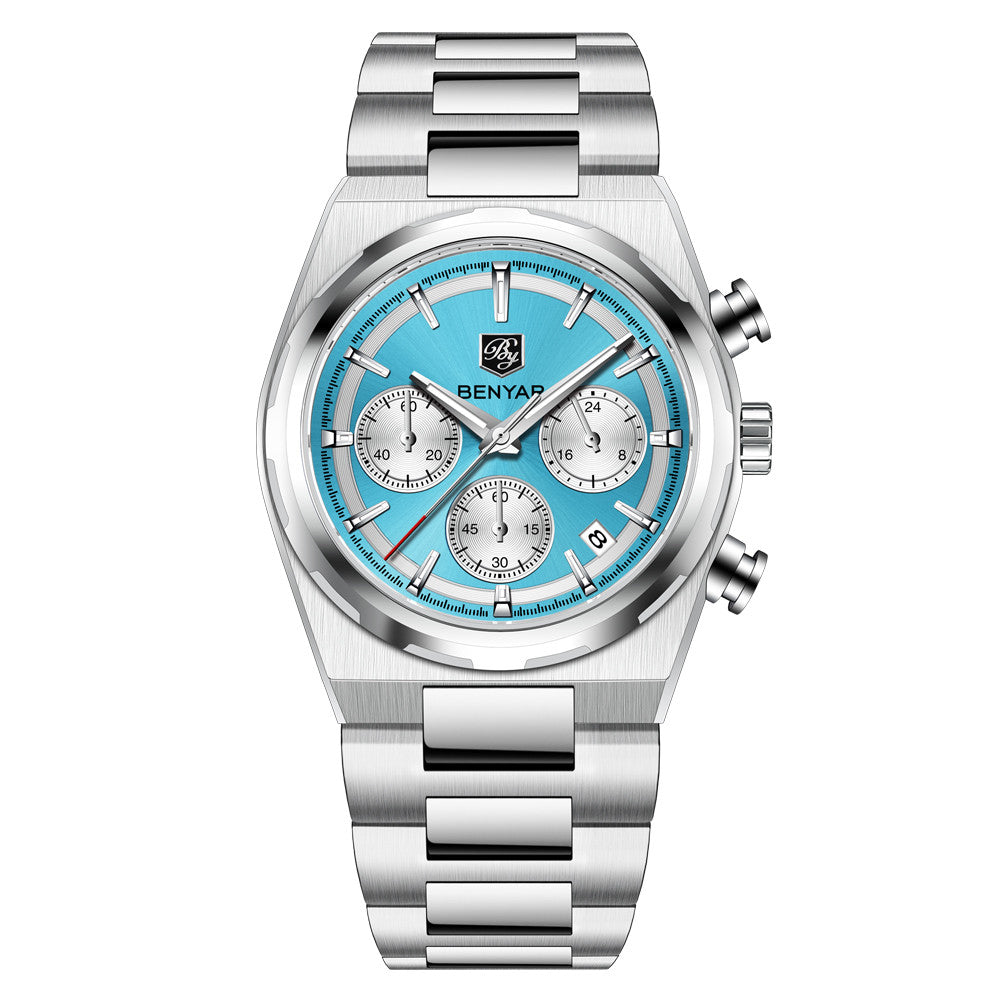 BENYAR Top Brand New Men Watches Luxury Waterproof Sport Quartz Watch Men Clock Reloj Hombre BY-5204 - White Sky Blue