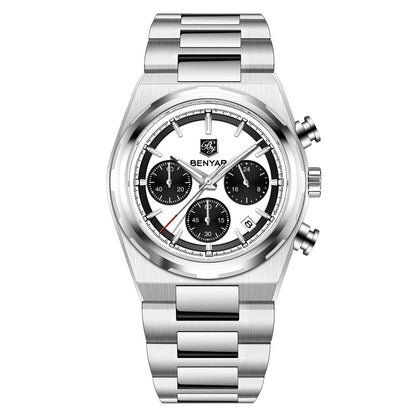 BENYAR Top Brand New Men Watches Luxury Waterproof Sport Quartz Watch Men Clock Reloj Hombre BY-5204 - White White