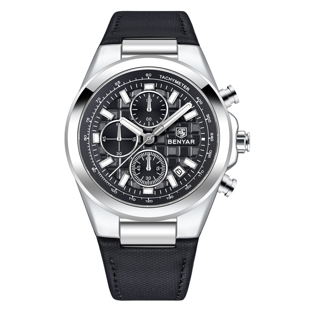 BENYAR Top Brand New Men Watches Leather Strap Luxury Waterproof Sport Quartz Watch Men Clock Reloj Hombre BY-5206 - White Black